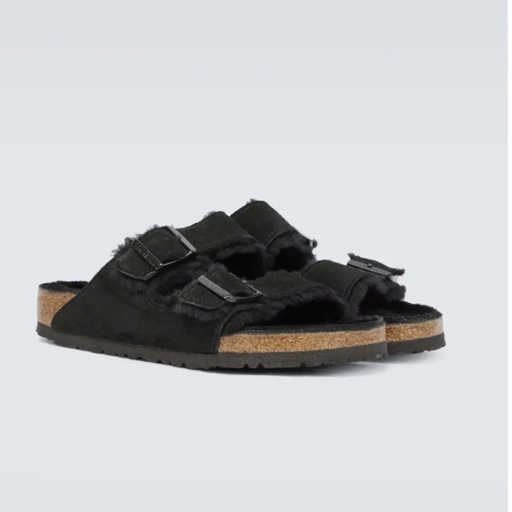 Birkenstock Women Arizona Comfort Suede Shearling Sandals shoes sz 38/7